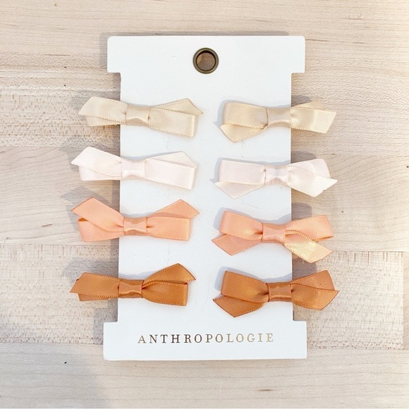 ANTHROPOLOGIE Small Silky Bow Hair Clips Set of 8 NWT Neutrals - Picture 1 of 4
